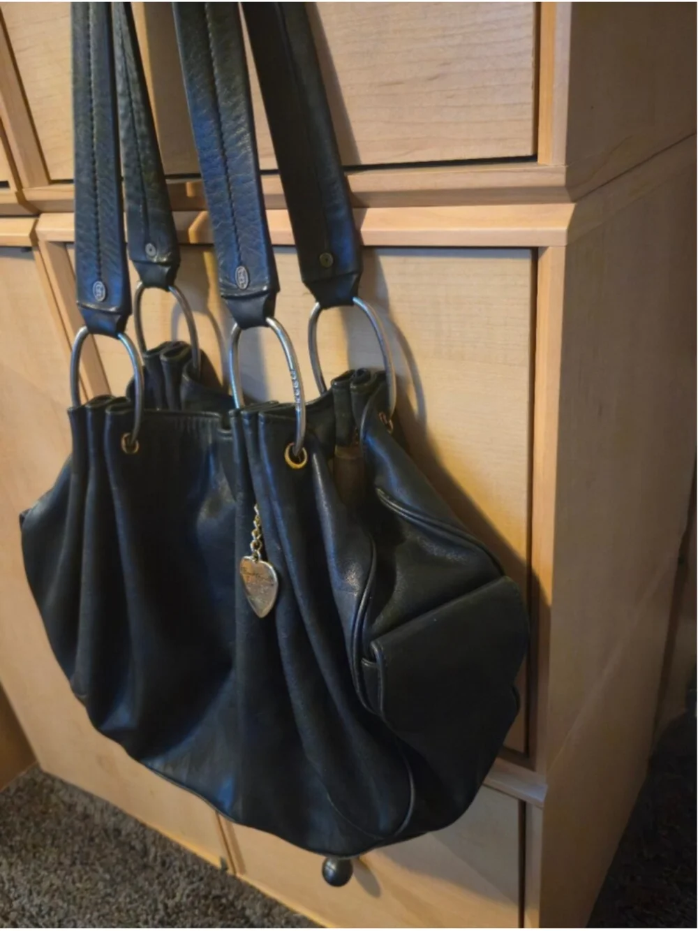 Juicy Couture Y2K Black Genuine Leather Pleated Hobo Handbag